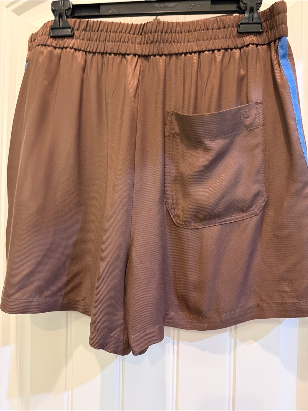 Maeve Brown Athletic Shorts with Blue Side Stripe - Picture 3 of 4